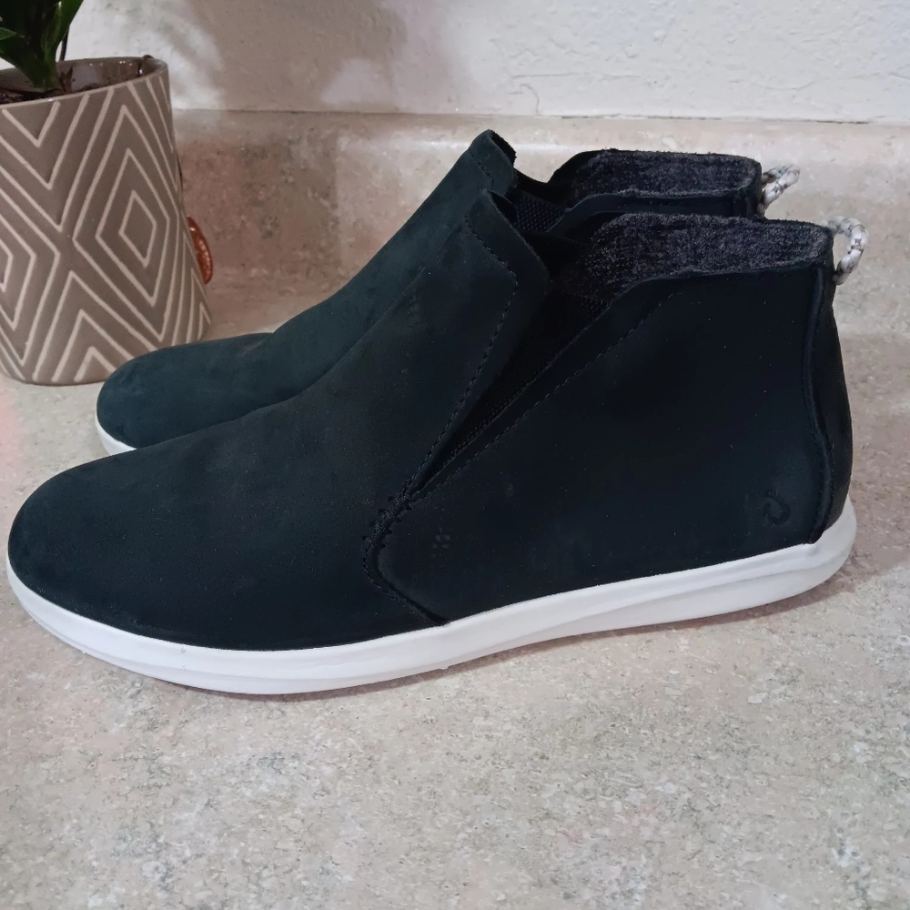 Olukai Hawai'Iloa Manu Hope Womens Size 9 Black Blue Leather Booties Ankle